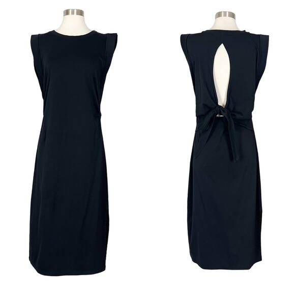 Vince | Black Tie Open Back Cut Out Sleeveless Slit Simple Classy Midi Dress M - Picture 1 of 9